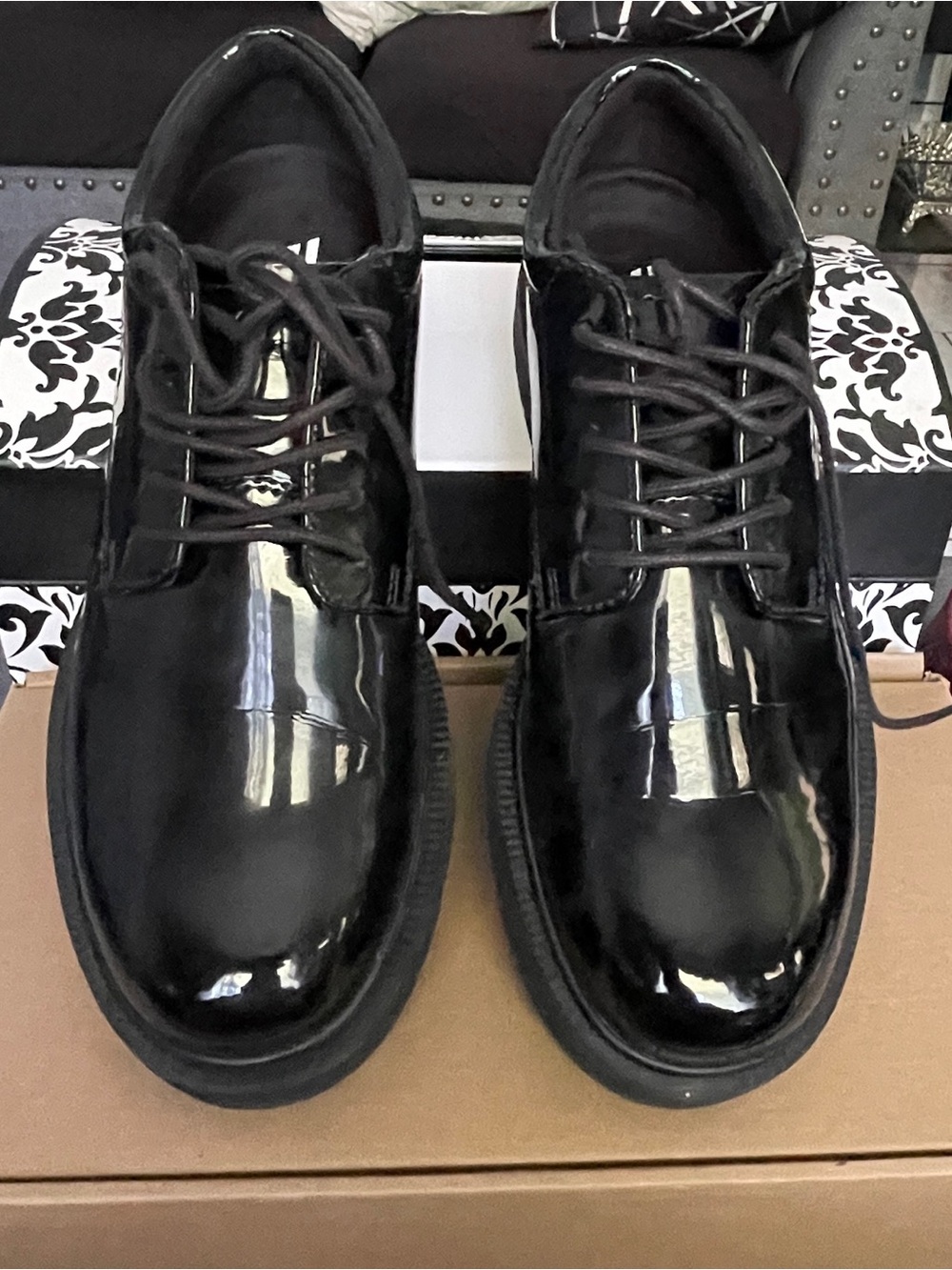 Bates kids Black Gloss Patent Lace-Up Oxfords